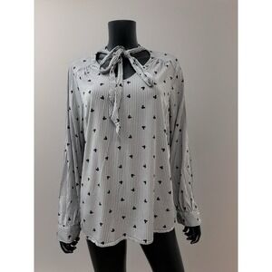 Disney Mickey Mouse Striped Tie Neck Blouse Women's 0‎ Long Sleeve Top